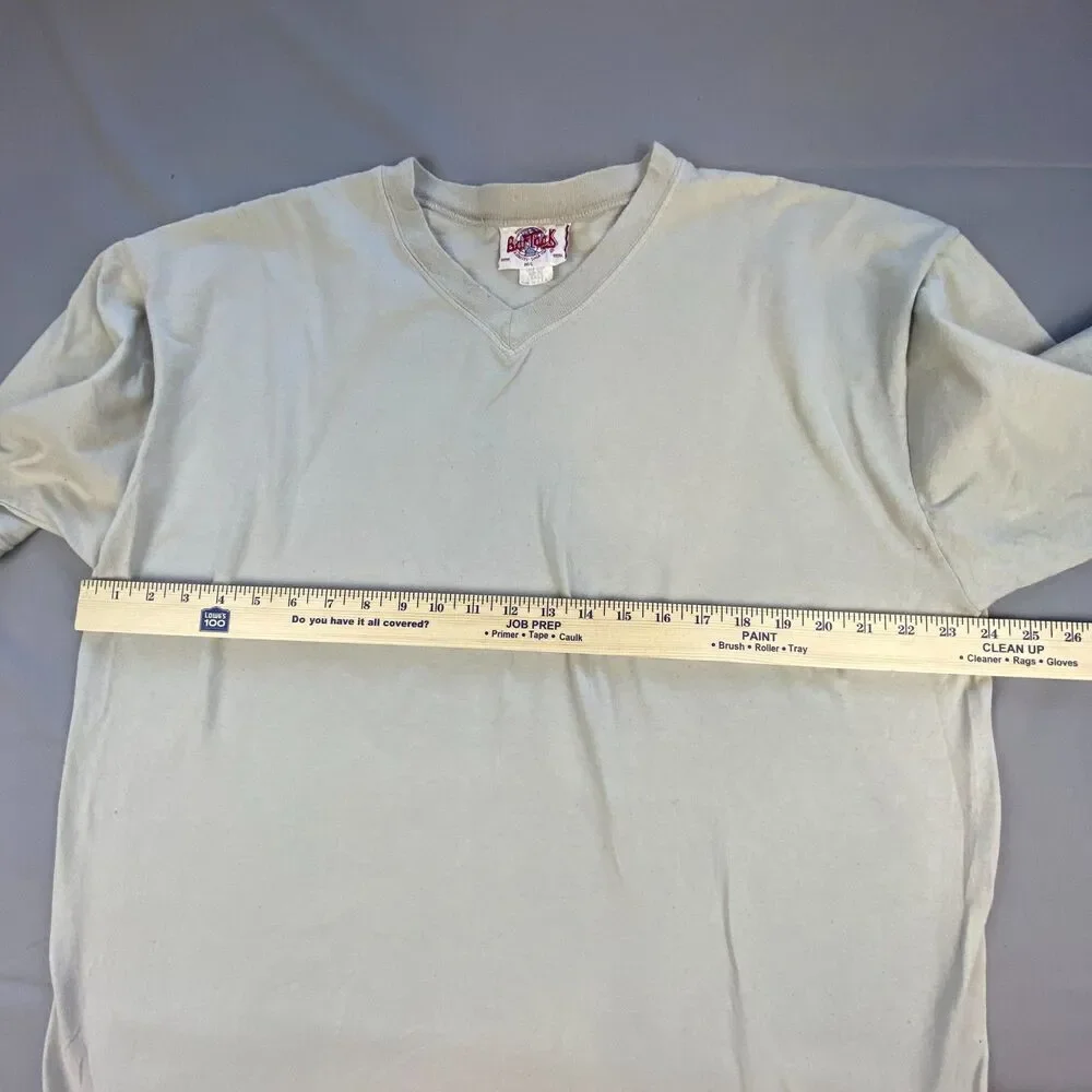 Vintage Best Mens V-Neck T-Shirt Short Sleeve Solid Beige Tan Plain Tee Size L